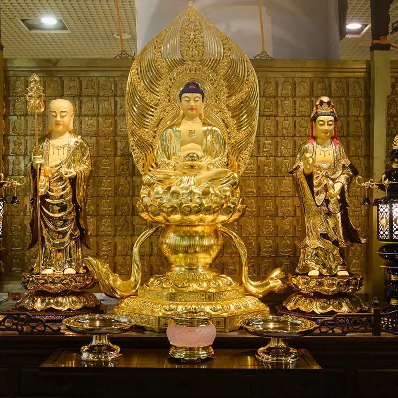 128 cm Taiwan-forgyldt Buddha-statue af rent kobber