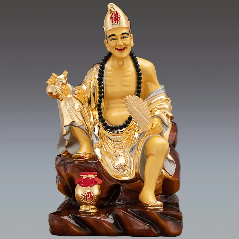 16 tommer forgyldt polykrom bronze Ji Gong statue