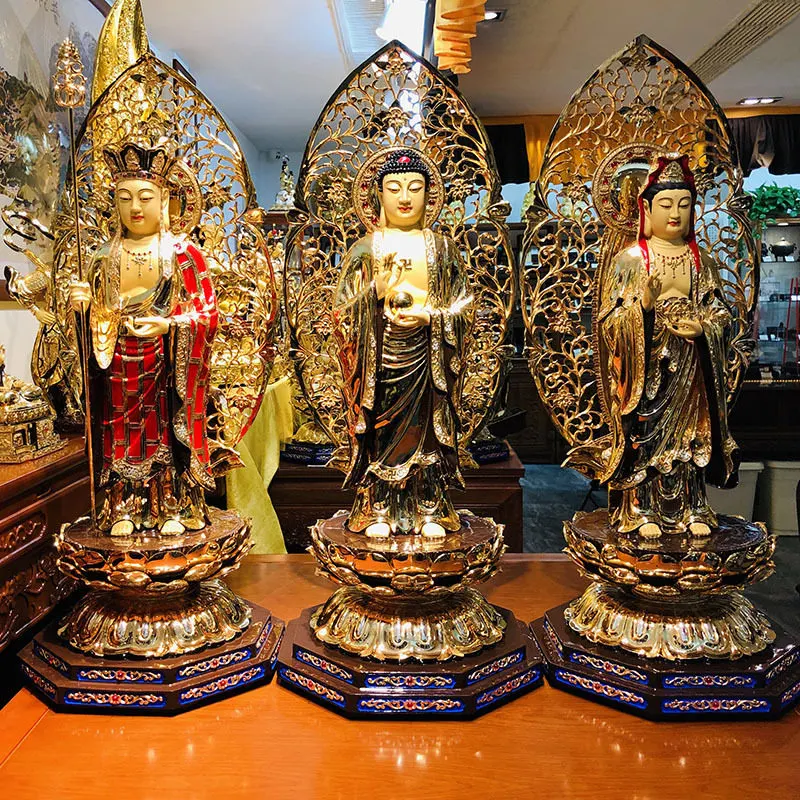 16-tommer forgyldt buddhastatue af rent kobber