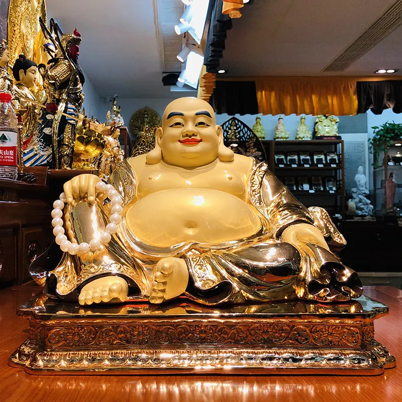 42 cm forgyldt ren kobber Maitreya Buddha-statue