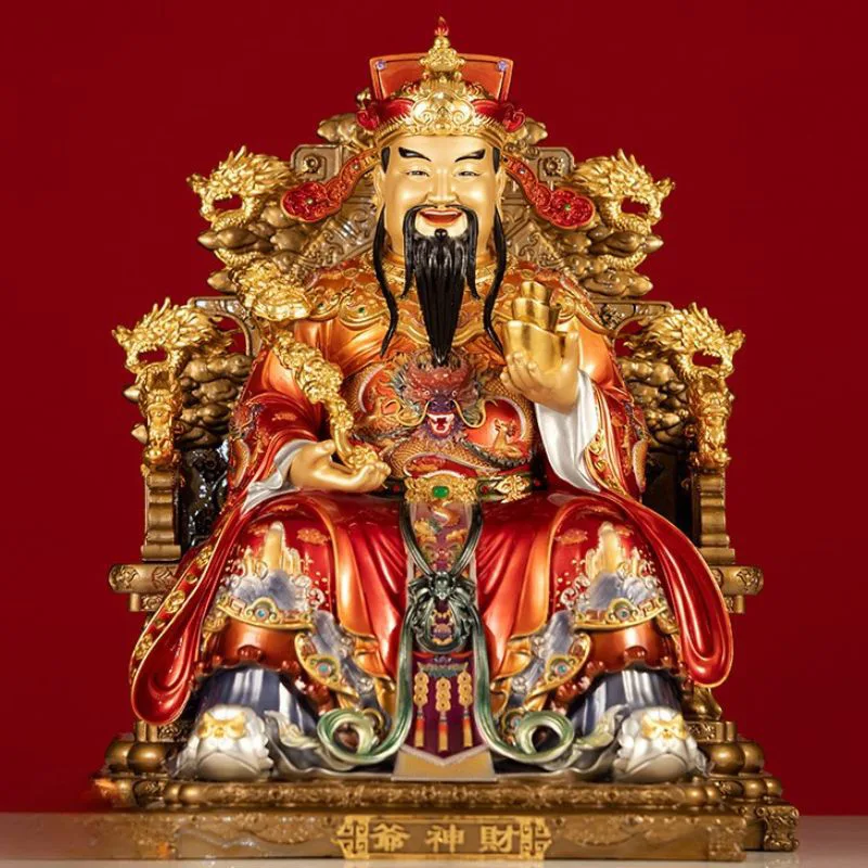 Enamel Dragon Chair Siddende Messing God of Wealth