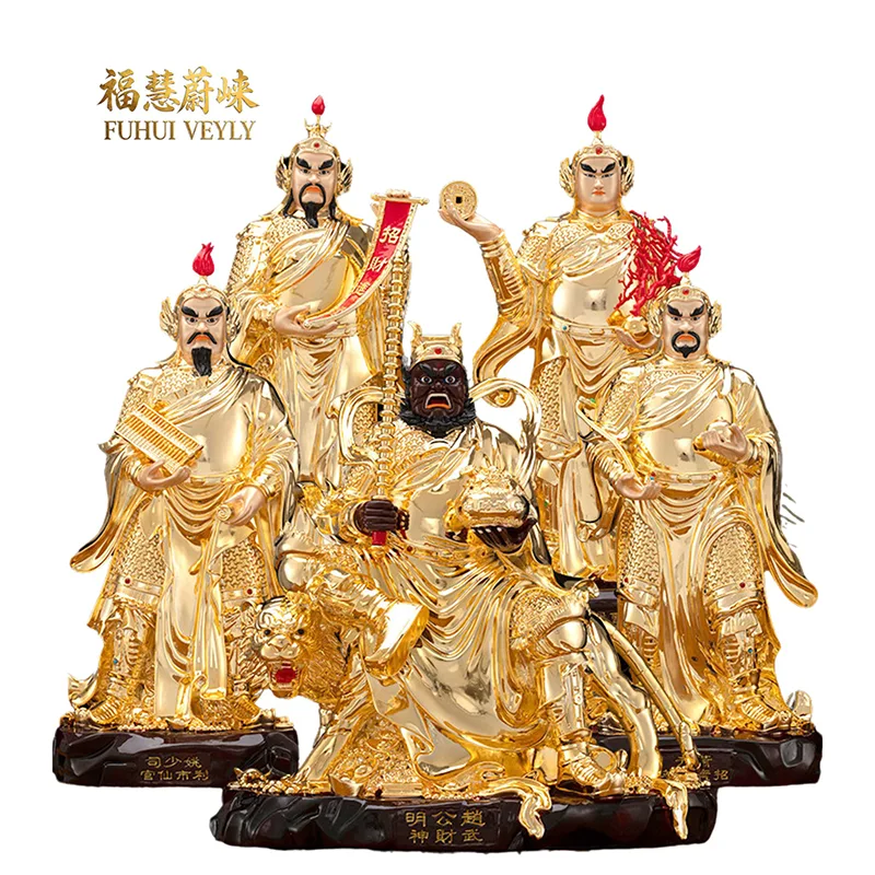 Statue af forgyldt messing Fem Gods of Wealth