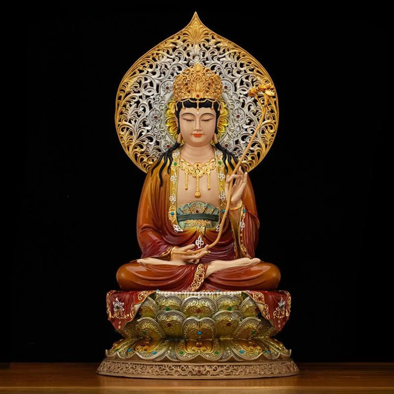 Mahasthamaprapta-statue af forgyldt emalje, juvelbelagt messing