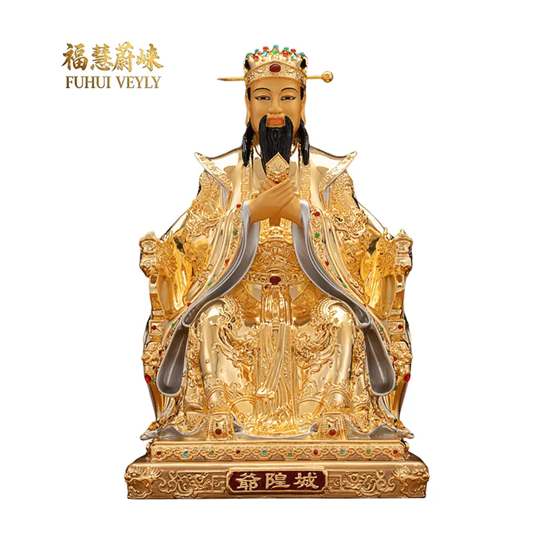 Chenghuang Shen-skulptur af forgyldt filigran