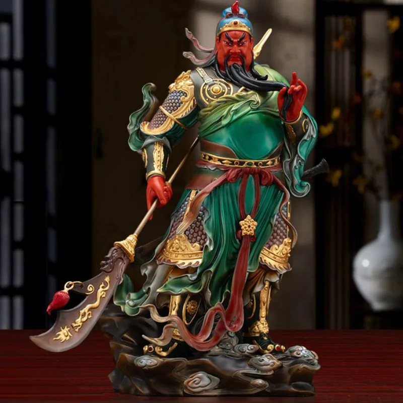 Håndmalet bronze Kuan Kung statue