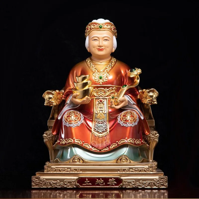 Luksus forgyldt polykrom Fude Niangniang Tu Di Po-statue