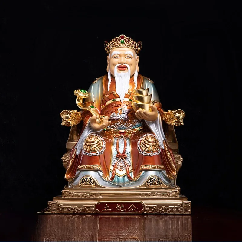 Luksus forgyldt polykrom Fude Zhengshen Tu Di Gong-statue