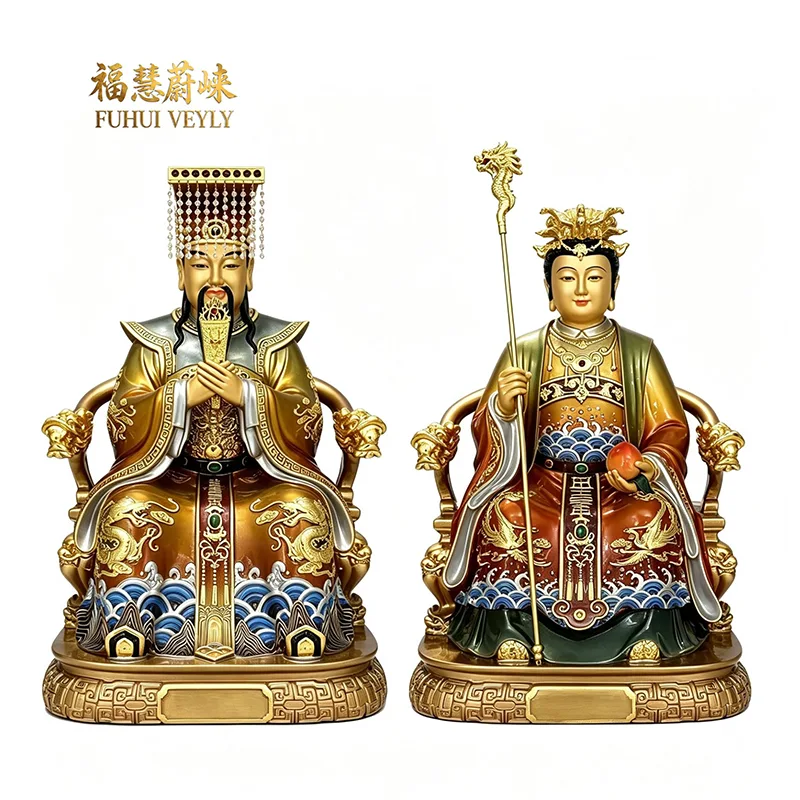 Polykrom guldblad Yuhuang Wangmu-statue