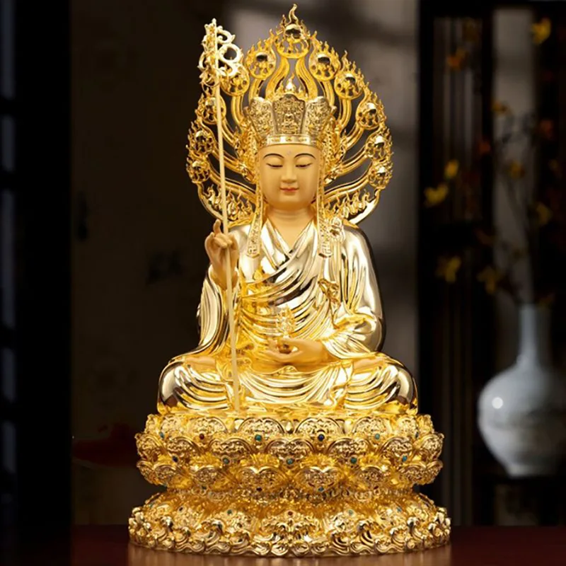 Premium messing Lotus siddende alter Ksitigarbha statue
