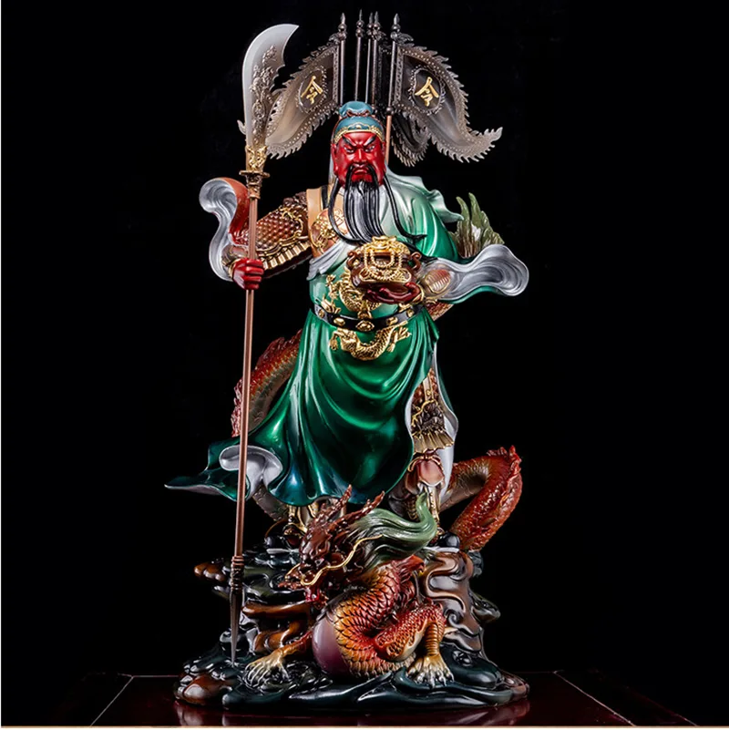 Guan Yu Fortune Statue af ren messingridning