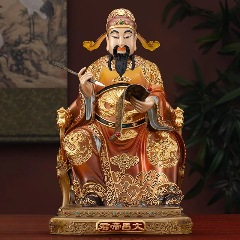 Solid messing guld indlagt malet Wenchang statue